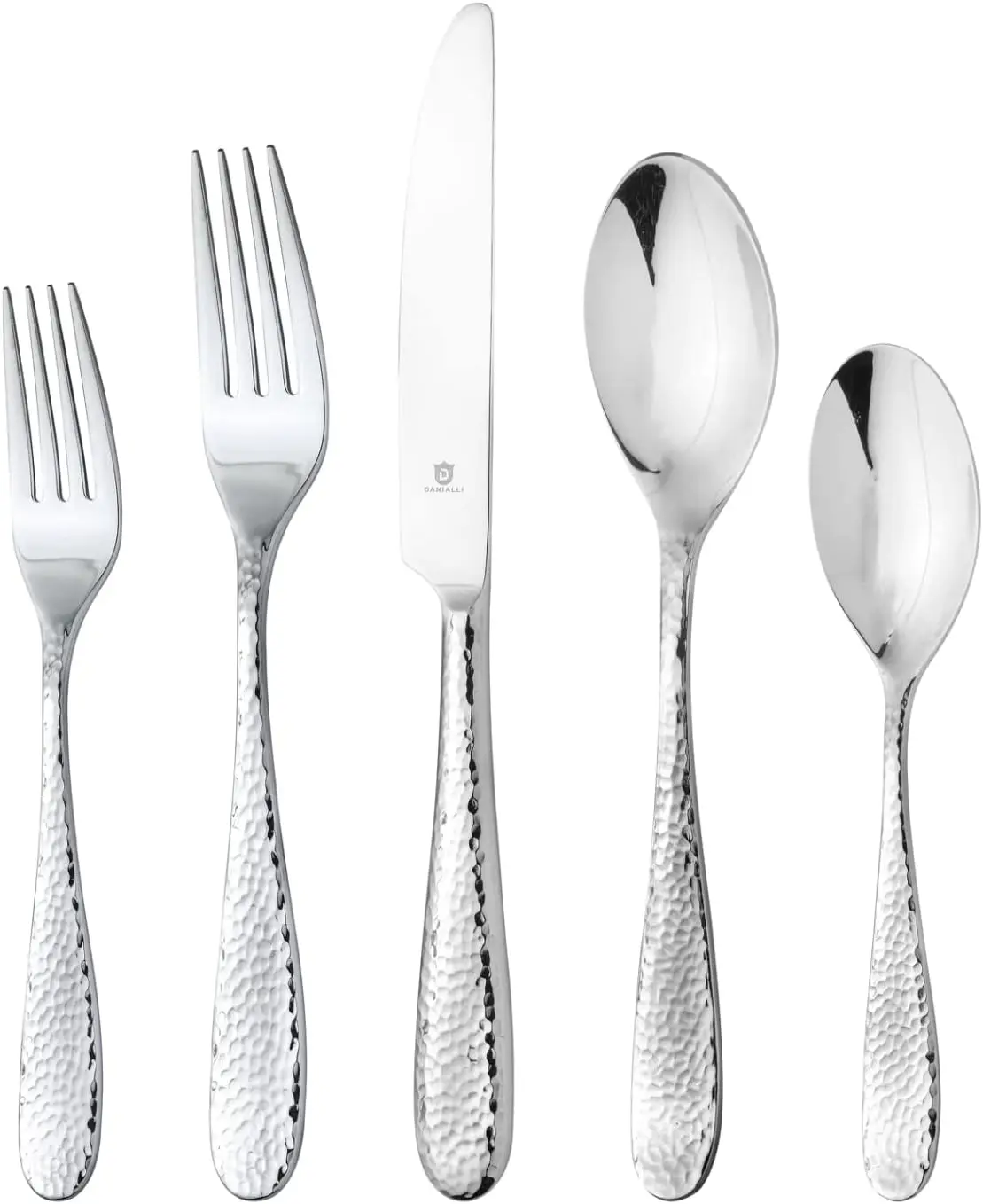 Danialli 60-Piece Fidenza Hammered 18/10 Stainless Steel Silverware Cutlery Set, Flatware Service For 12, Built To Last