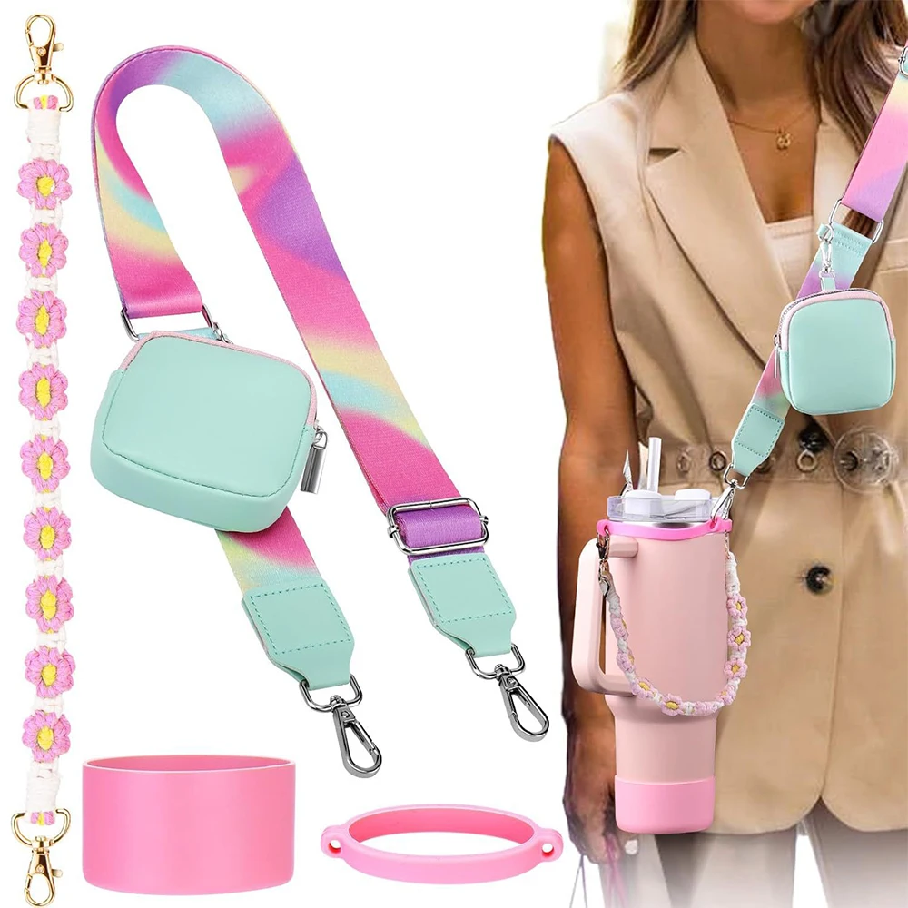 

4Pcs Colorful Accessories Set for Stanley 30oz 40oz Tumbler Cup Holder with Strap, Water Bottle Handle Strap Carrier Boot