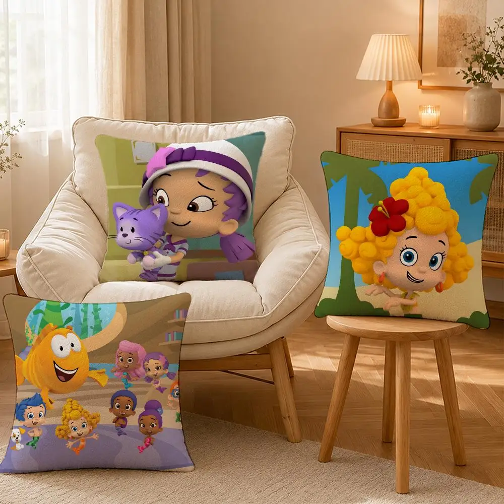 Cartoon Bubble Guppies Cute Cushion Cover Personalized Short Plush Soft Bedroom Sofa Home Decor Gift