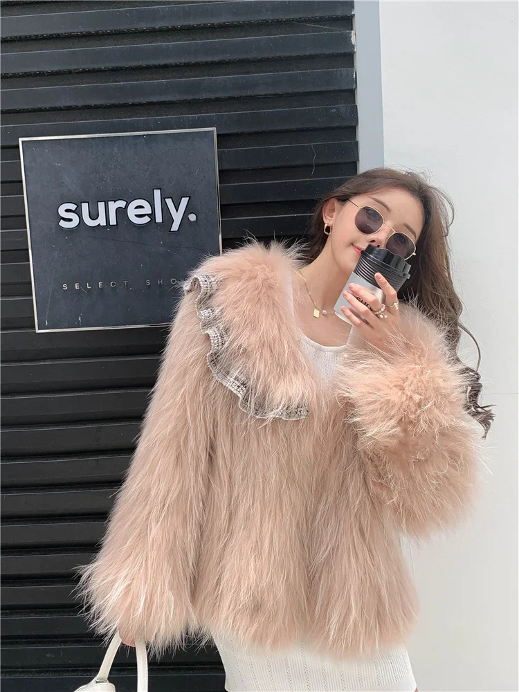 Girly Raccoon Dog Fur Woven Coat Lolita Style Thick Warm Fur Jackets Long Sleeve Lapel Short Outerwear Winter Women\'s Clothing