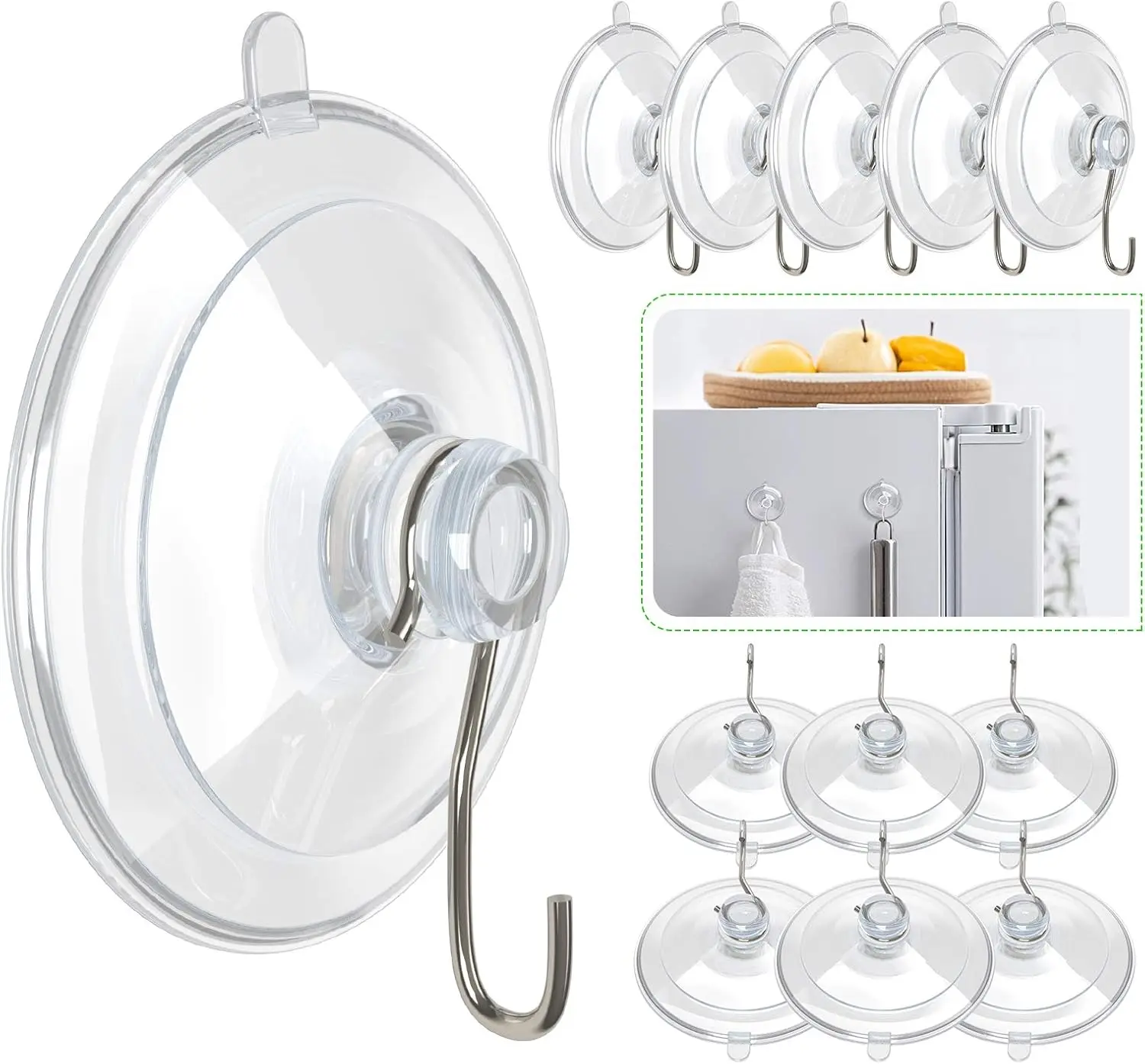 

Clear Suction Cup Hooks 1.77 Inch PVC with Metal Hooks for Shower Bathroom Kitchen Window Glass Door 12 Pack