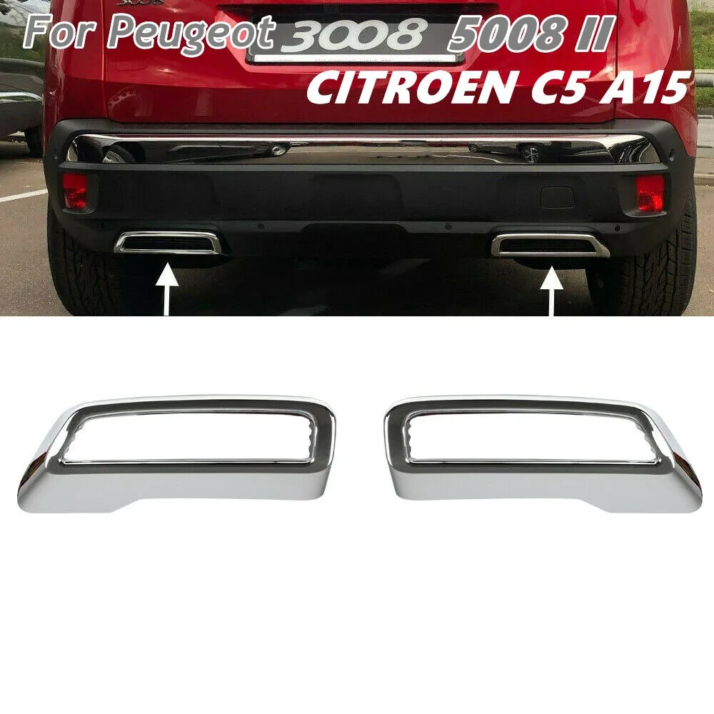 2 X Chrome Exhaust Frame Cover ABS for Peugeot 3008 5008 II CITROEN C5 A15