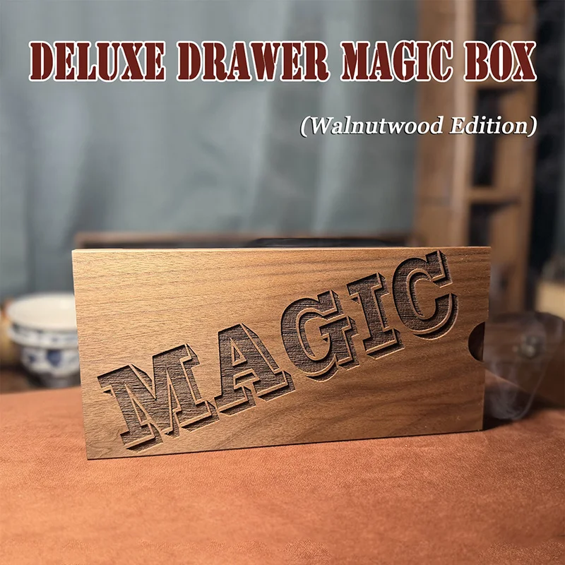 Deluxe Drawer Magic Box (Walnut Edition) Magic Tricks Vanished Card Reappear in Wooden Box Close-up Video Illusions Gimmicks
