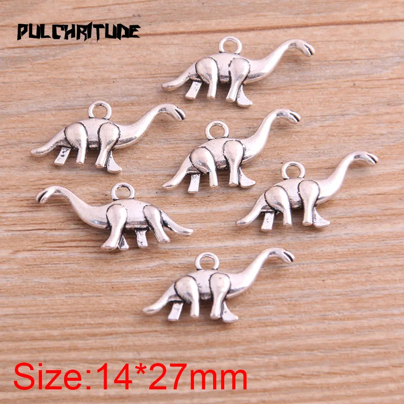14PCS 14*27mm New Product Two Color Dinosaur Charms Animal Pendant Jewelry Metal Alloy Jewelry Marking