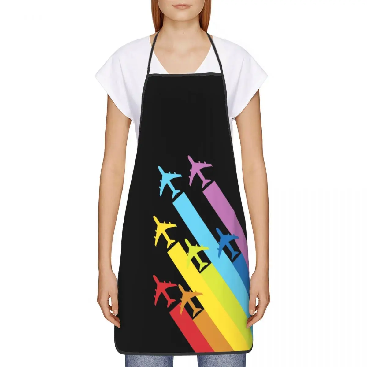 Rainbow Airplanes Chemtrails Kitchen Chef Cooking Baking Apron Women Men Aviation Fighter Pilot Tablier Cuisine for Gardening