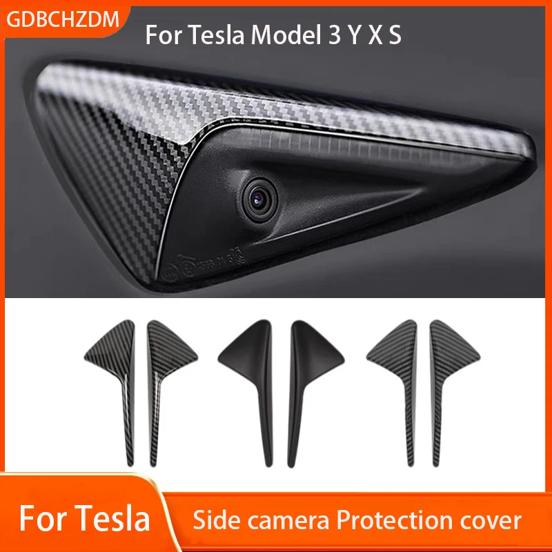 For Tesla Model 3/Y/X/S Side Camera Protection Cover Carbon Fiber Fender Trim Cover Car Modification Accessories Tesla 2017-2023