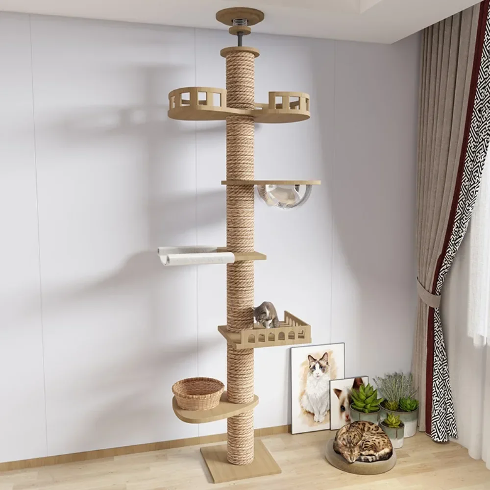 Multi-livello con tiragraffi Amaca regolabile in legno per gatti Casa sull'albero Centro attività per animali domestici Gattino per animali domestici Giocattolo da arrampicata Torre per gatti