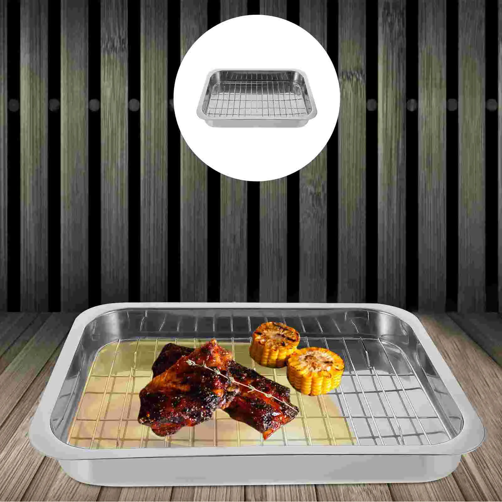 

Skillet Stainless Steel Bakeware Baking Tray Kit Pan with Rack Silver Ovenware