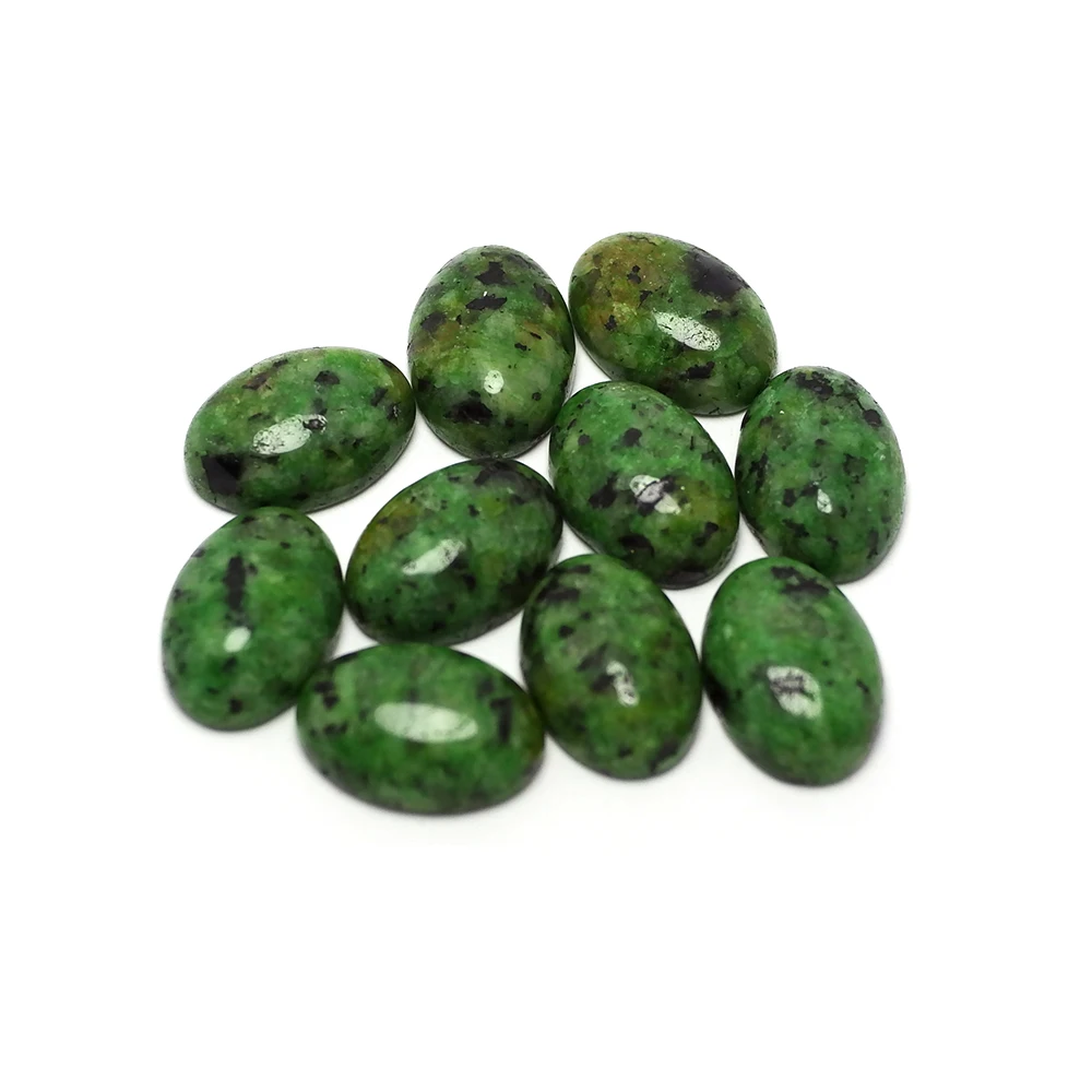 10pcs Vegetable Green Stone, Oval Gemstone, 10x14mm Polished Flat Back Stone,Accessorie For Jewelry Necklace Making Supplies