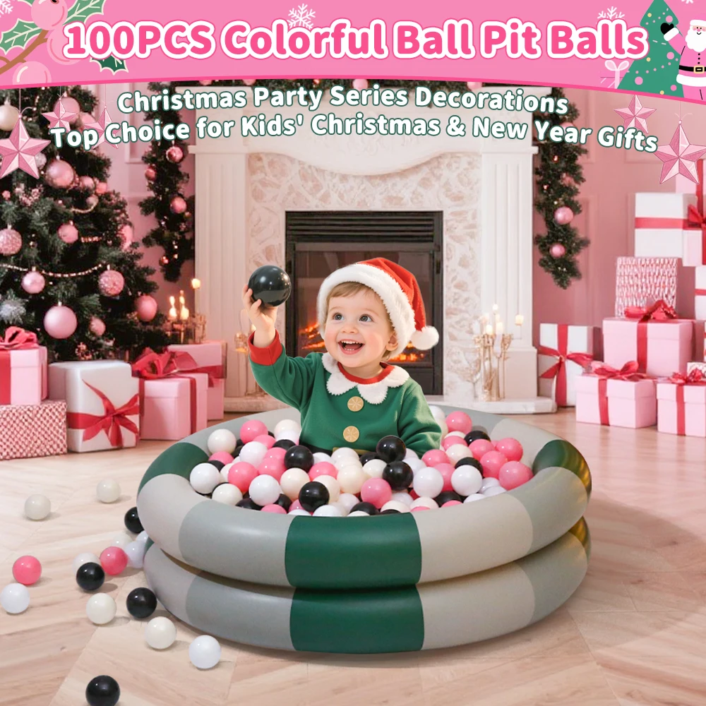 100個入り BPAフリー 無毒 プラスチック製ボールピットボール 丸型 4色展開 子供用ボールピットおもちゃ クリスマスパーティーデコレーション