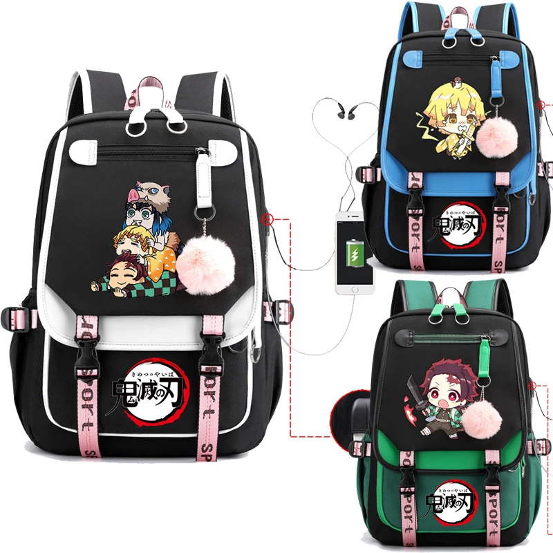 Japanese Anime Demon Slayer Backpack Nezuko Tanjirou Zenitsu Usb Bagpacks Women Men Travel Bag Girls Boys students School Bags