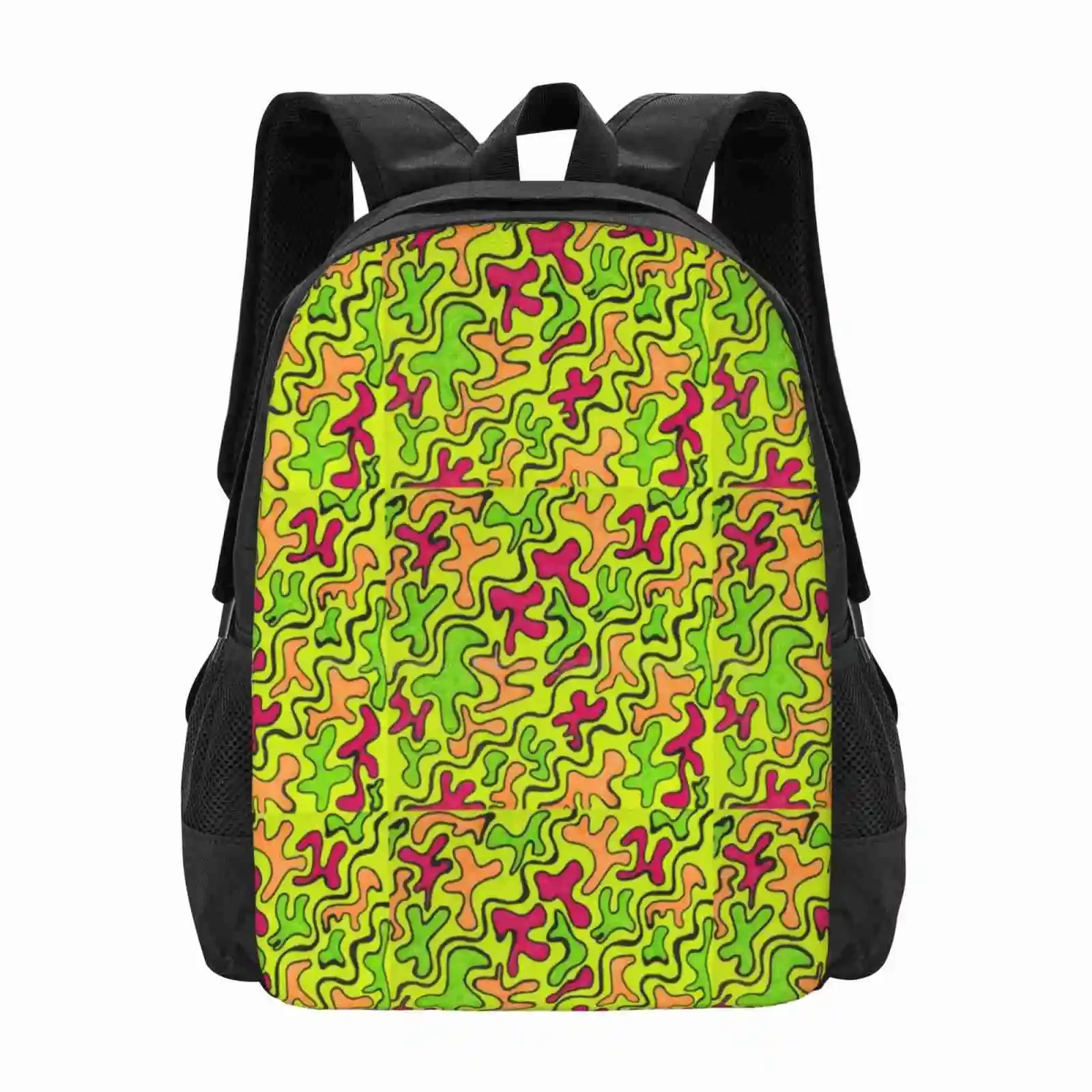 

Neon Rave Hot Sale Schoolbag Backpack Fashion Bags Green Yellow Pink Orange Splats Curvy Doodle Neon Rave Fluorescent Quirky