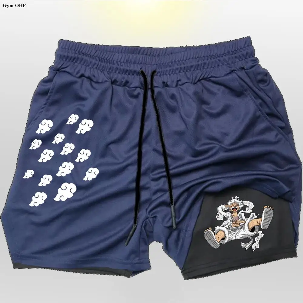 New Print Double Layer Shorts Men\'S Summer Gym Fitness Running Training Breathable 2 In 1 Sports Casual
