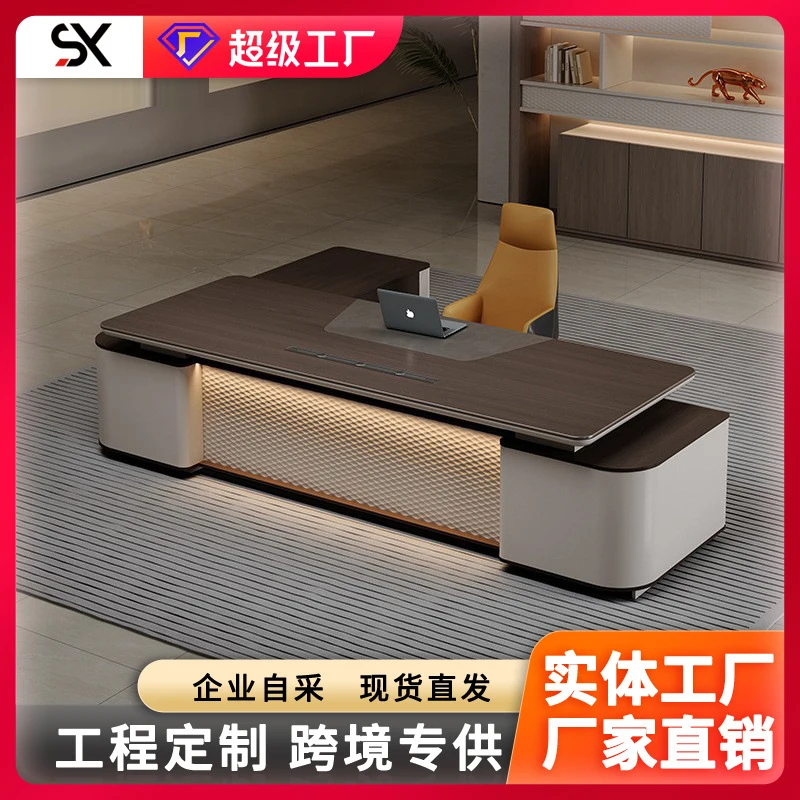 Luxury , Simple Modern , Executive Large , Lacquered CEO Office Desk And Chair Set
