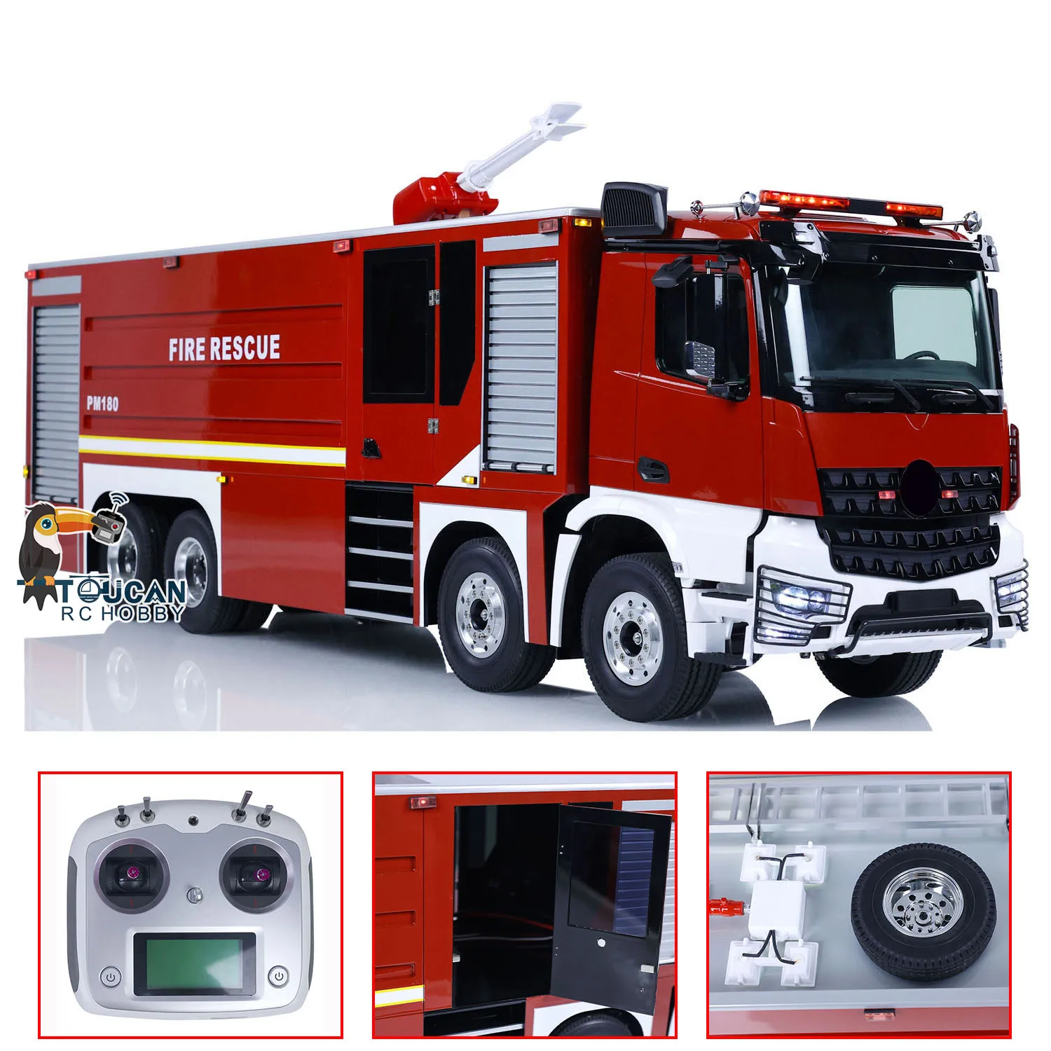 RC Fire Fighting Truck 8x4 RTR 1/14 Radio Control Fire Sprinkler Vehicles Model Lights Sounds Painted Finished RC Toys TH23248