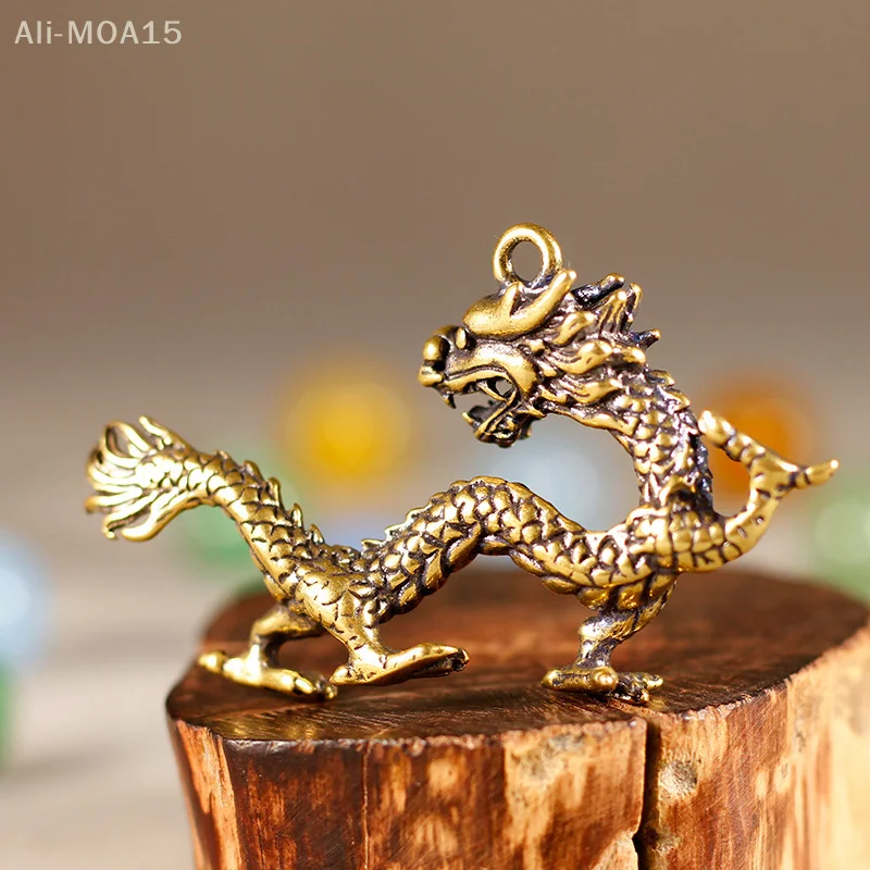 1PC Chinese Beast Dragon Bronze Figurine Ornaments Antique Copper Mythical Animal Miniature Home Decoration Crafts Collection