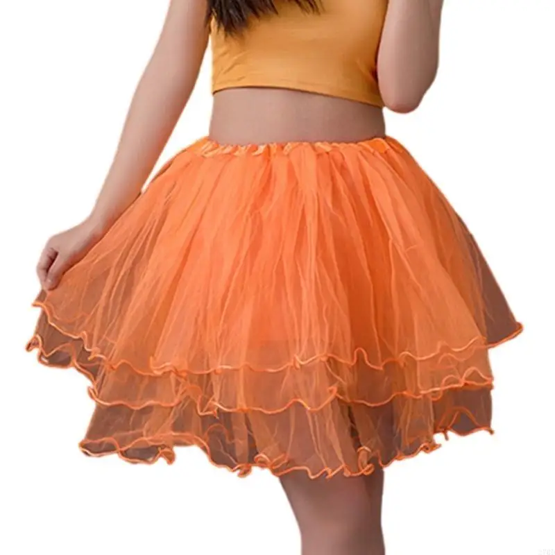 

270D Solid Color Tutu Skirt for Women Adult 4 Layered Soft Mesh Tulle Fabric A Line Dance Skirts with Elastic Waistband