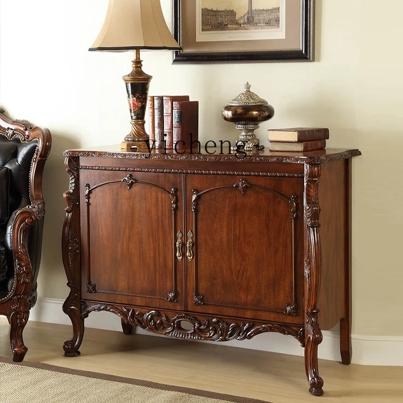 

TQH American Retro Vintage Shoe Cabinet Home Entrance Storage Cabinet European Style Carved Dining Room Tea Cabinet