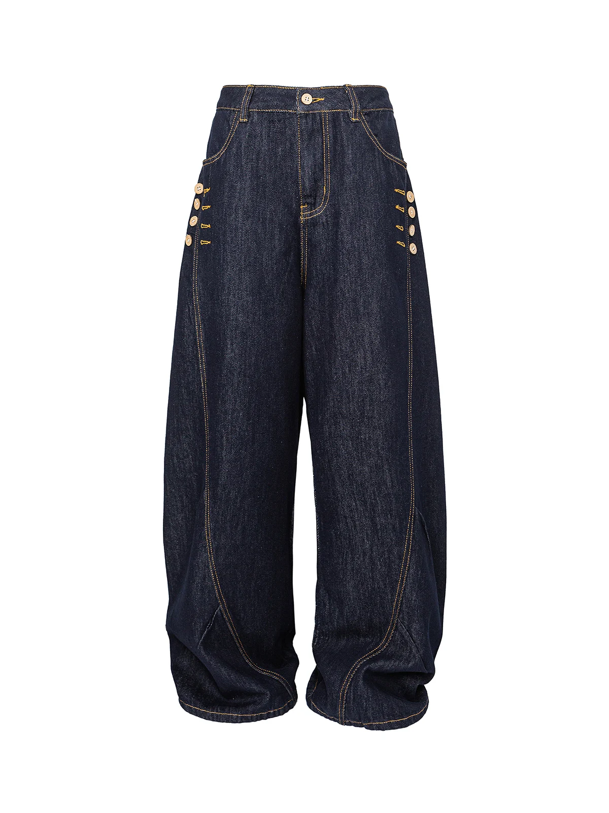 

American Retro Wide Leg Loose Jeans Crtsmanip Small ence Design Sense Button mid High Waist Cotton Polyester Blend