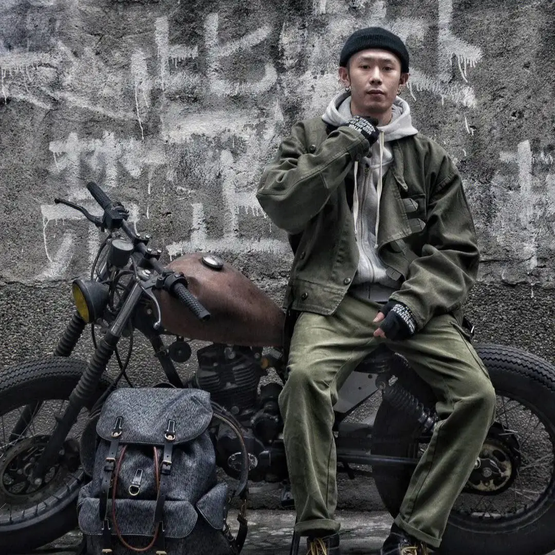 سترة Maden Retro 16oz من القماش السويدي للدراجات النارية باللون الأخضر سترة منفوخة للجيب ملابس خارجية للصيد غير رسمية للرجال للربيع والخريف