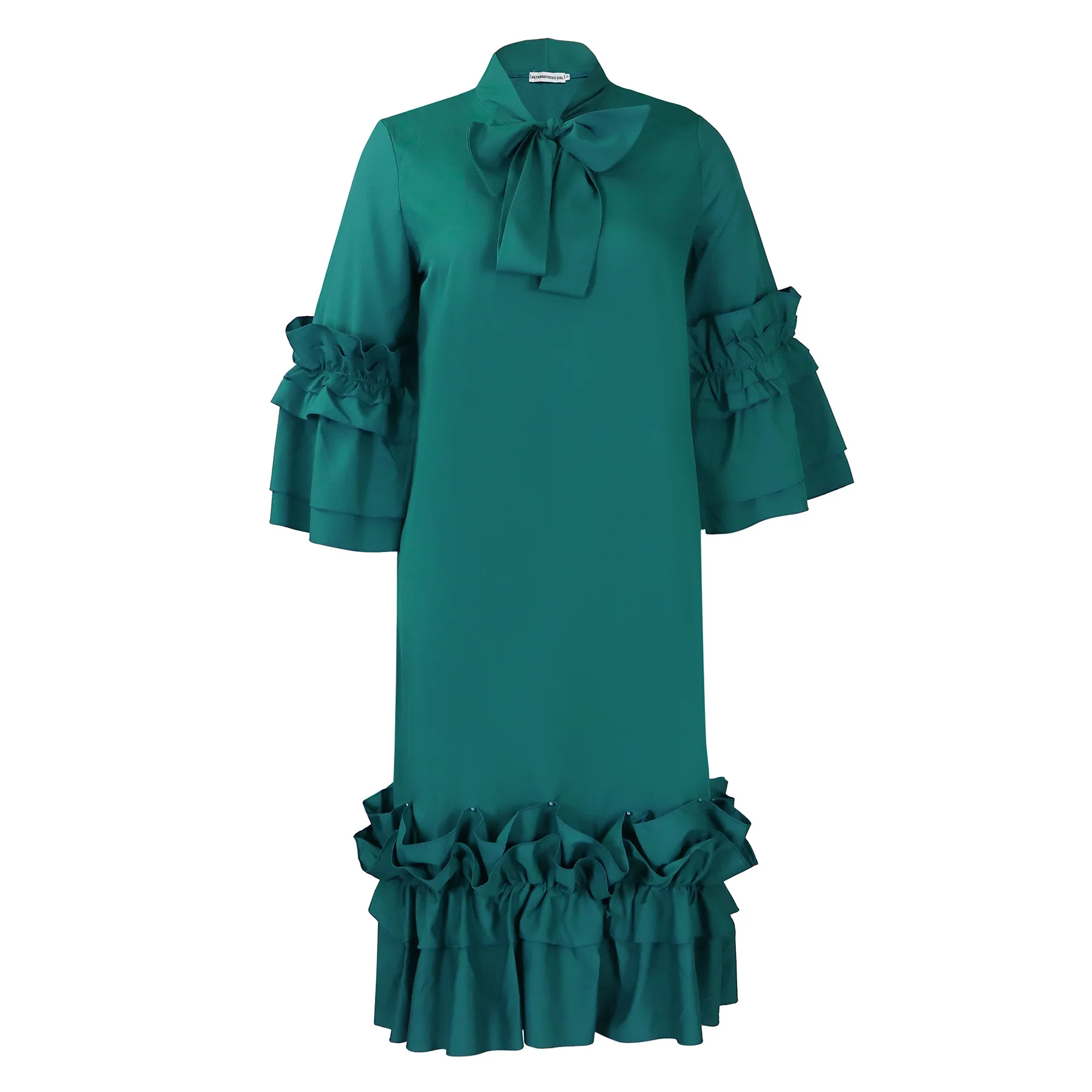 

Ruffles Dresses Women Knee Length O Neck Flare Sleeve Straight Dress Loose Y2k Streetwear Party Wedding Vestidos Casual Summer