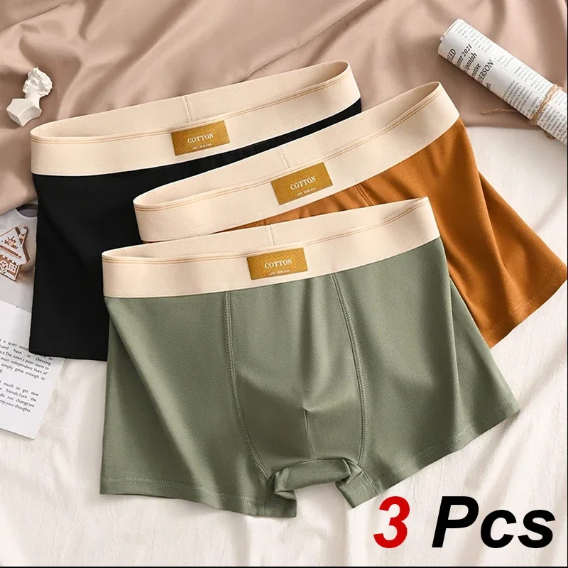 

3pcs Shorts Men's Solid Color Underwear Breathable Underpants Sexy Thin Panties U Convex Lingerie Men Panties L-4XL