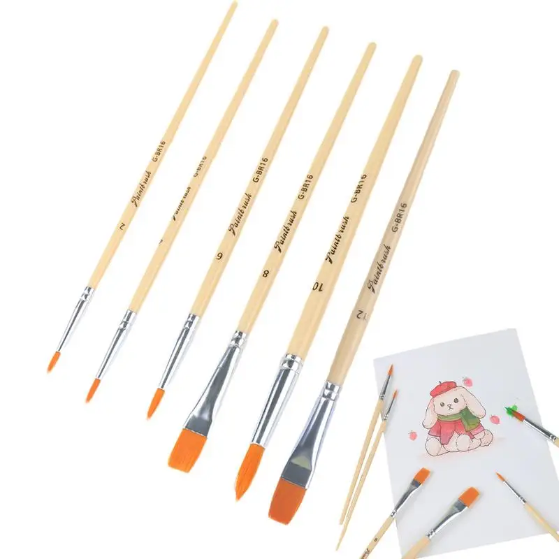 

Nylon Hair Brush Pearl White Wood Pole for Oil Paint for Hair Watercolor Brush for Beginners 6 Pcs/set Art Paint Brush