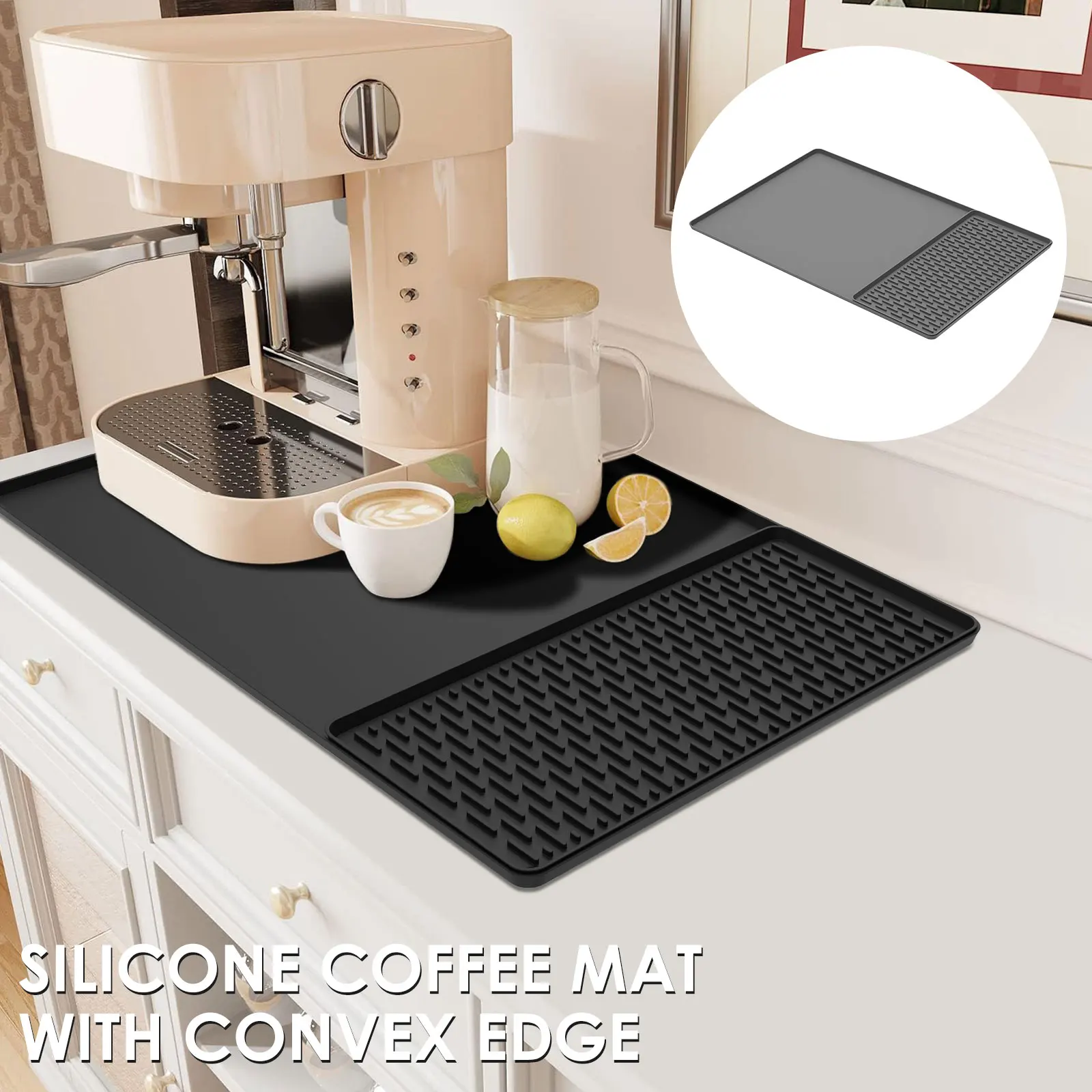 

Silicone Coffee Mat with Raised Edges Nonslip Coffee Bar Mat Heat Resistant Coffee Maker Mat Dish Drying Mat for Countertop