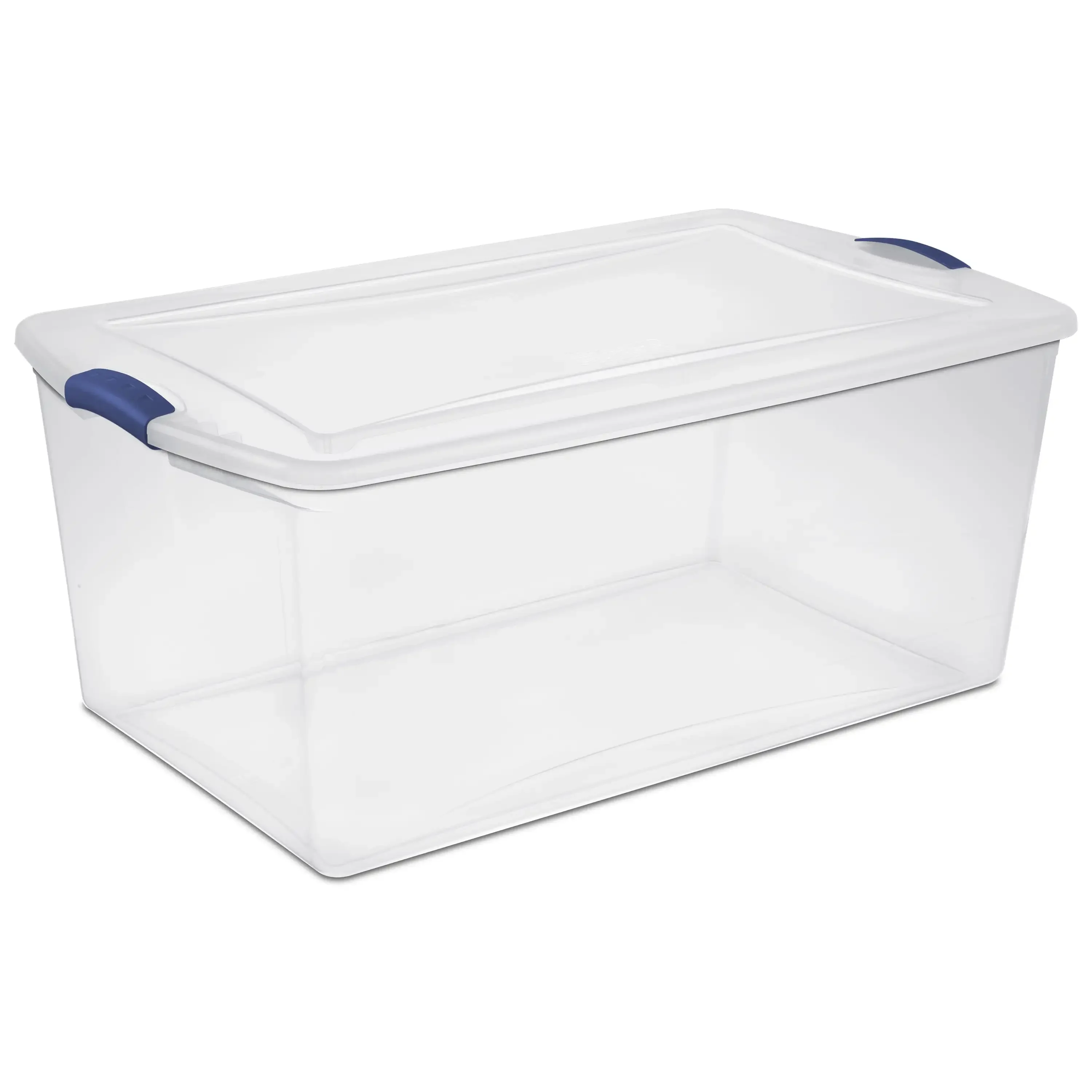 

NEW 105 Qt. Clear Plastic Latching Box, Blue Latches with Clear Lid