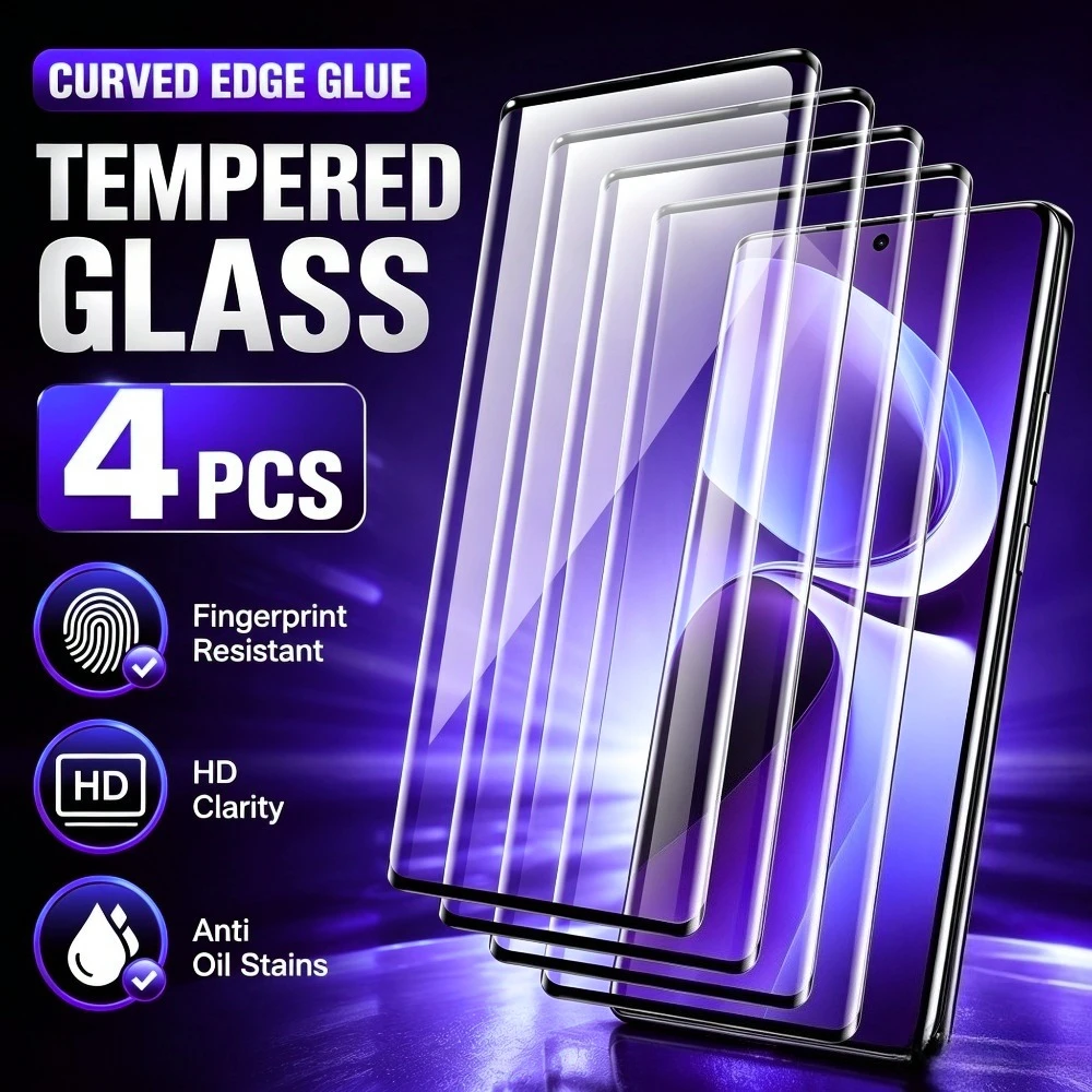 

4Pcs Full Cover Screen Protector for Samsung Galaxy S26 S23 S25 Ultra S24 S22 S21 S20 Plus S25 S24 FE Curved 9H Tempered Glass