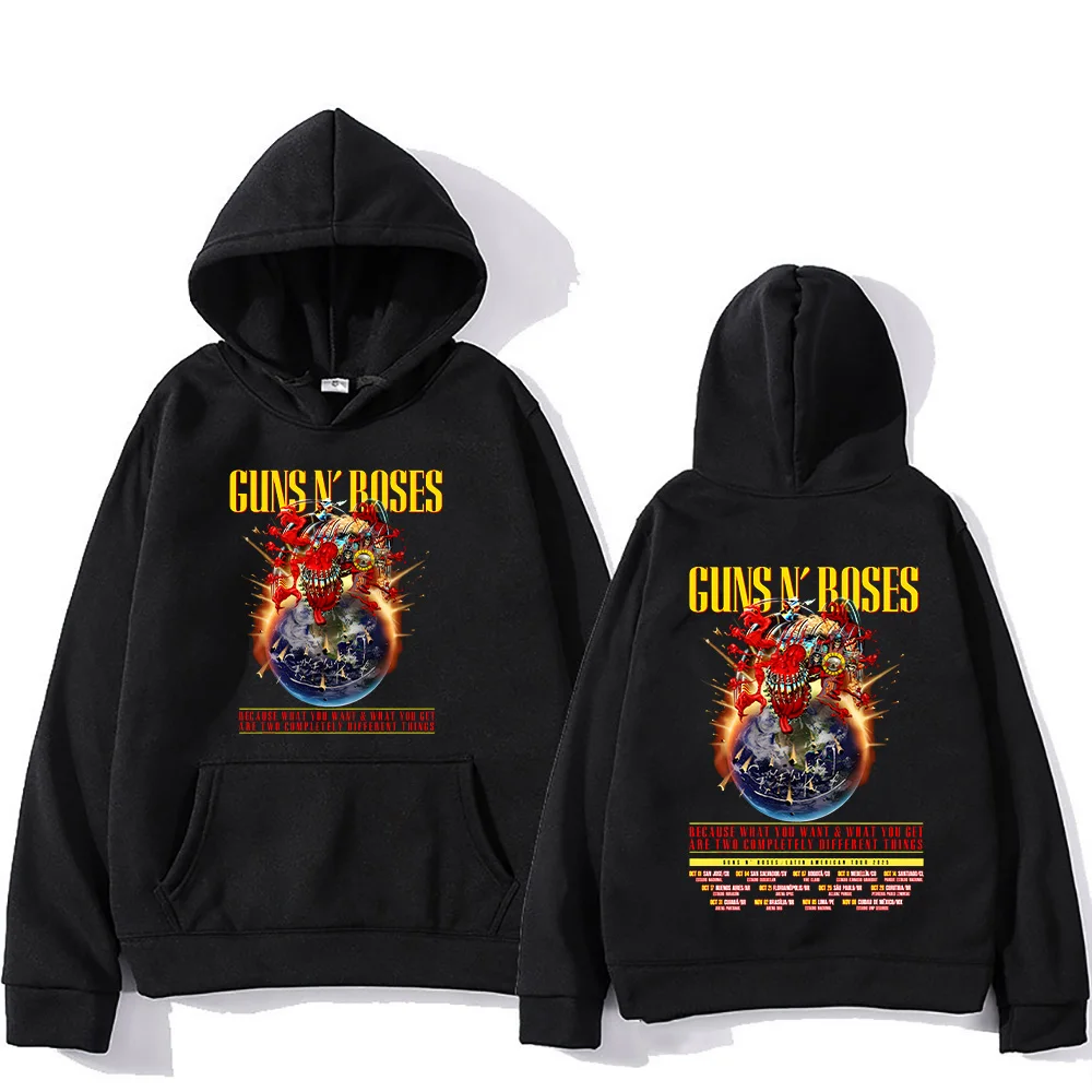 

Guns N Rosess Latin American Tour 2025 Hoodies Long Sleeve Fleece Hooded Sweatshirts Fashion Women Unisex Streetwear Loose Hoody
