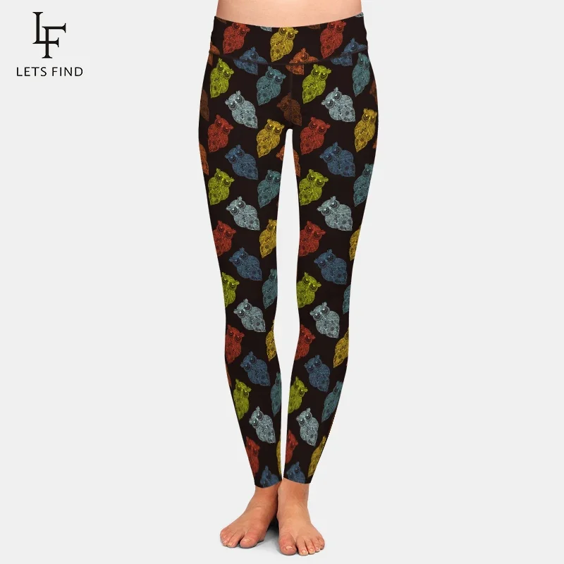 LETSFIND-pantalones de cintura alta con estampado Digital de búho para mujer, mallas elásticas de Fitness, novedad