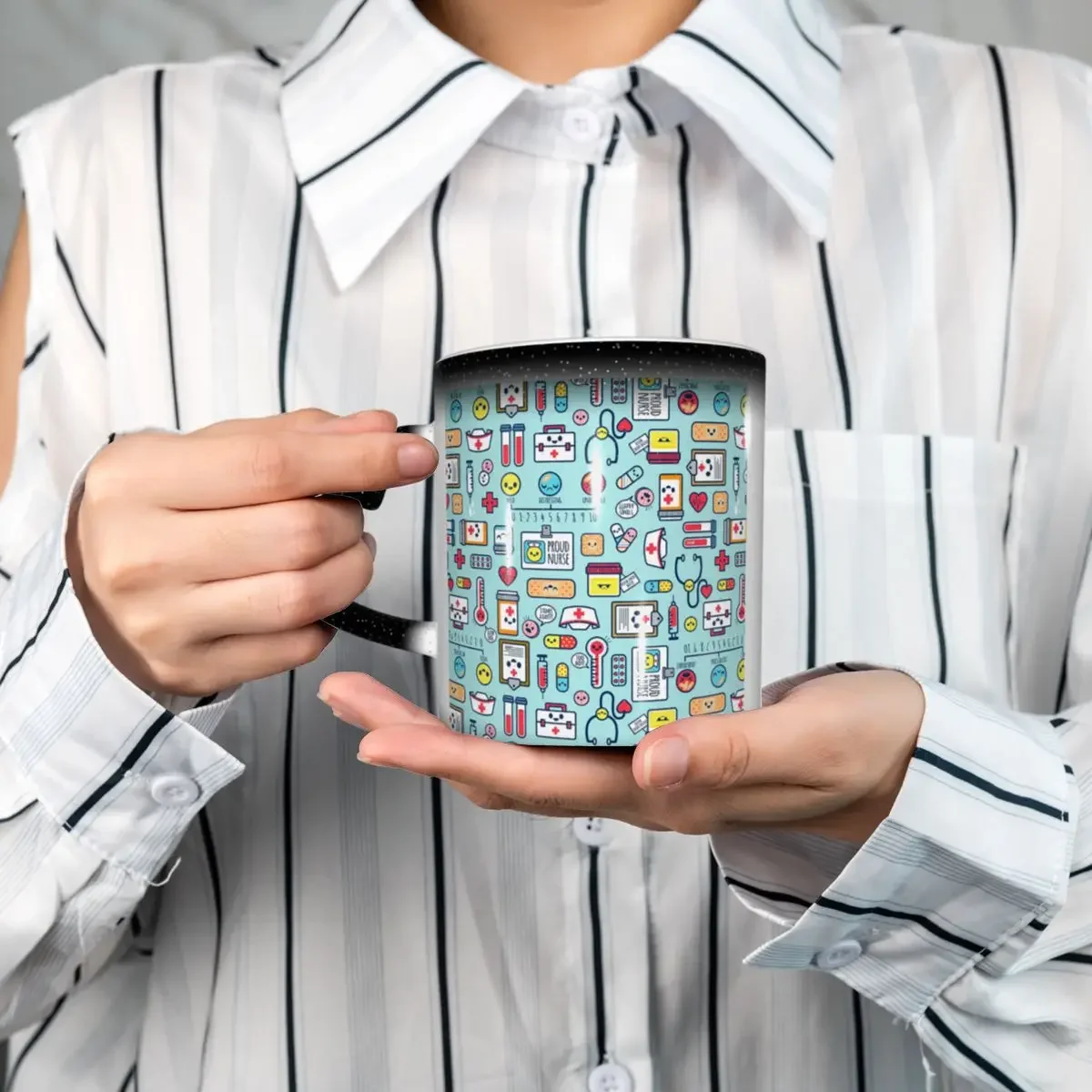 Proud To Be A Nurse Surface Pattern Design Blue Mug Funny Ceramic Coffee Cups Tea Mugs Milk Cup Drinkware Gift for Friends