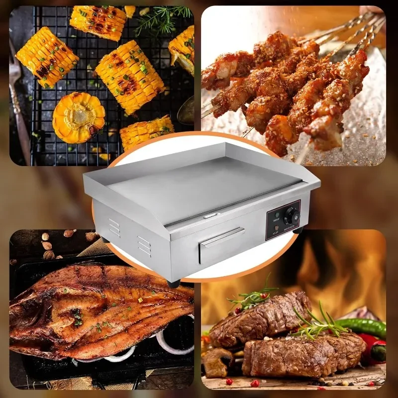 Komercyjna patelnia elektryczna, elektryczny grill z płaską powierzchnią, patelnia nablatowa o mocy 3000 W z łopatkami i szczotkami