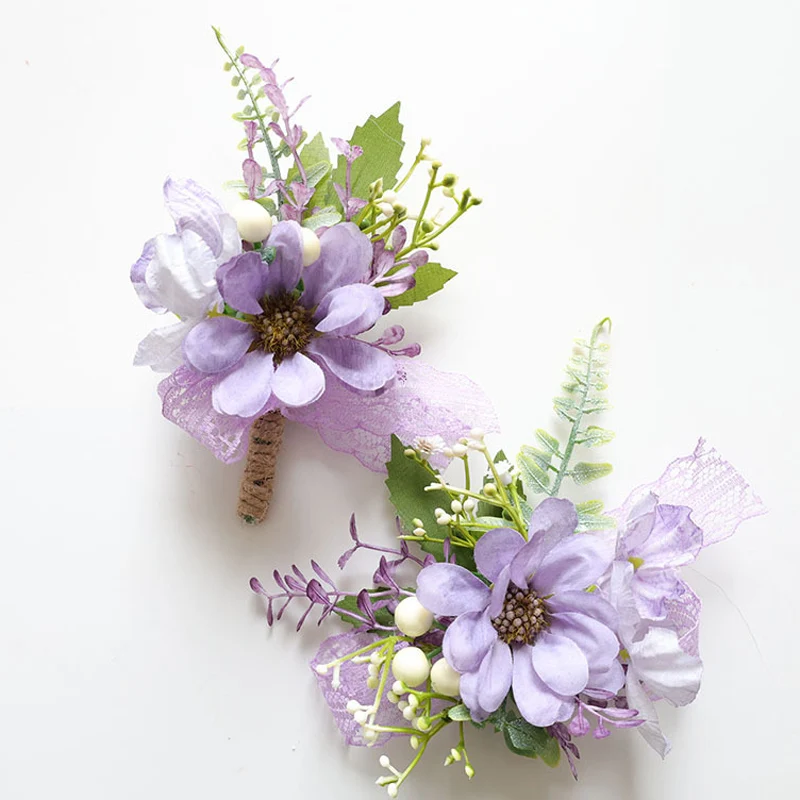 

25041 Purple Bohemian Rose Flower Boutonniere and Wrist Corsage Perfect for Brides Groomsmen and Wedding Decorations