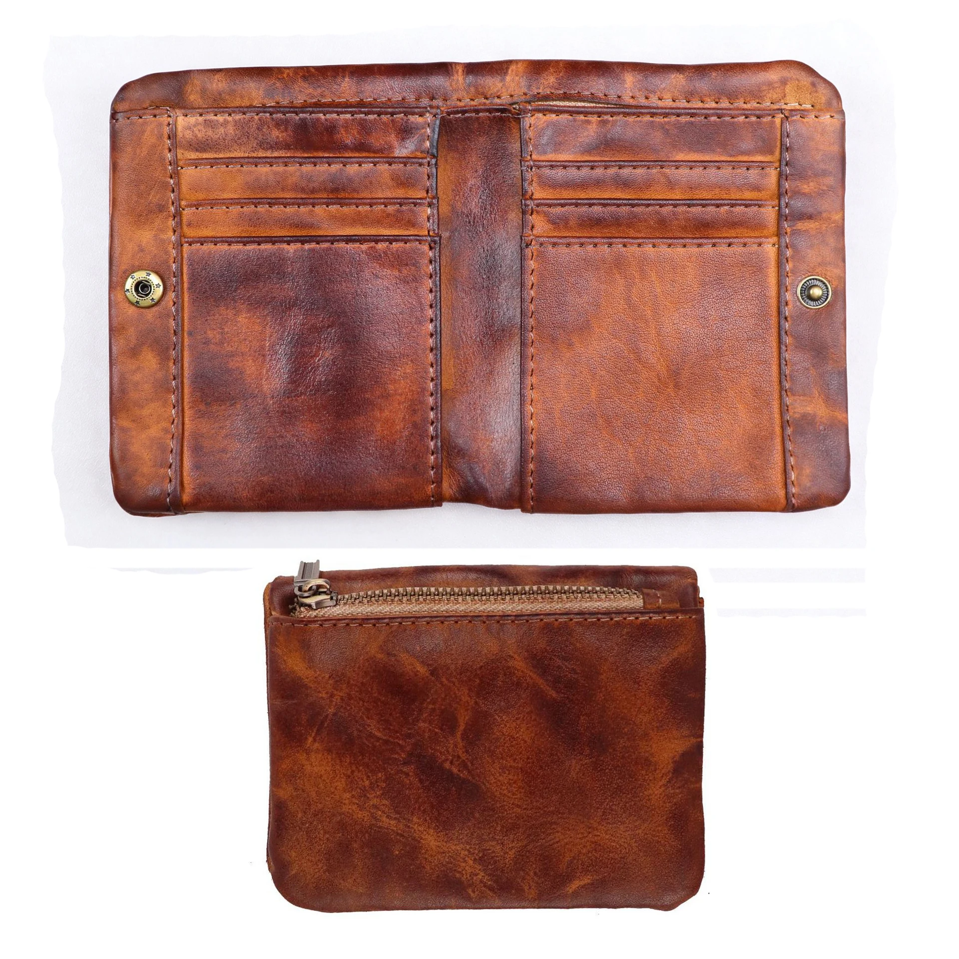 High Quality Men Genuine Leather Wallet Vintage Bifold Money Clip Credit Card Holder Luxury Design with Zipper Coin Pocket
