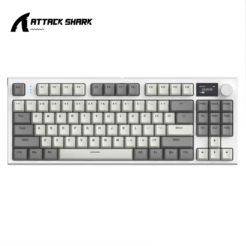 Attack Shark K86 RGB trójtrybowa klawiatura mechaniczna, wymiana podczas pracy, metalowe pokrętło, ekran TFT, Bluetooth/bezprzewodowa, klawiatura do