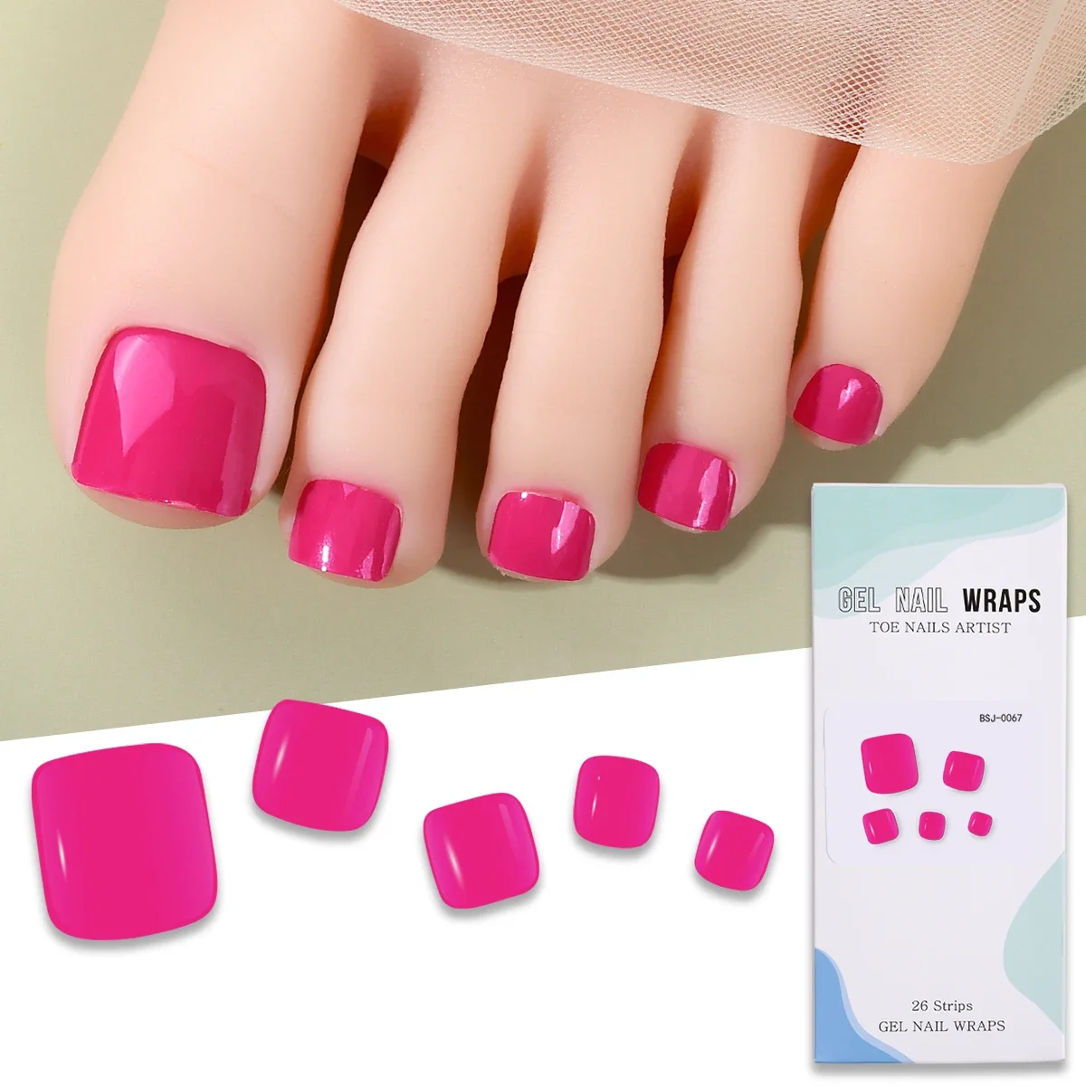 26Tips Solid Color Toe Gel Nail Stickers White Red Black Self Adhesive Full Cover Foot Fake Nail Manicure Nail Gel UV Stickers