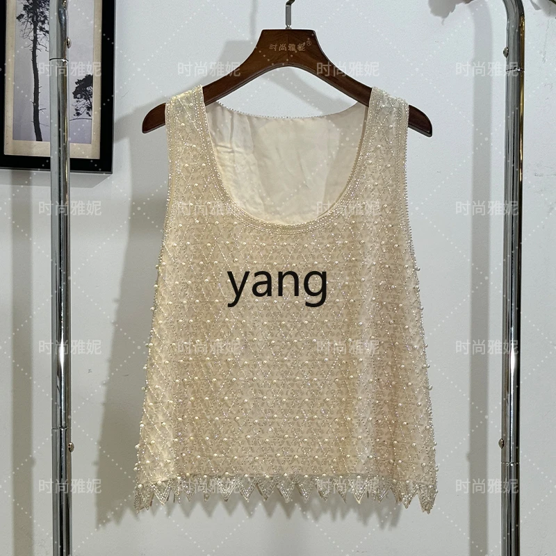 LMM Rompi Luar Ramping Ramping Kristal Mengkilap Atasan Suspender Manik Payet Serbaguna Wanita