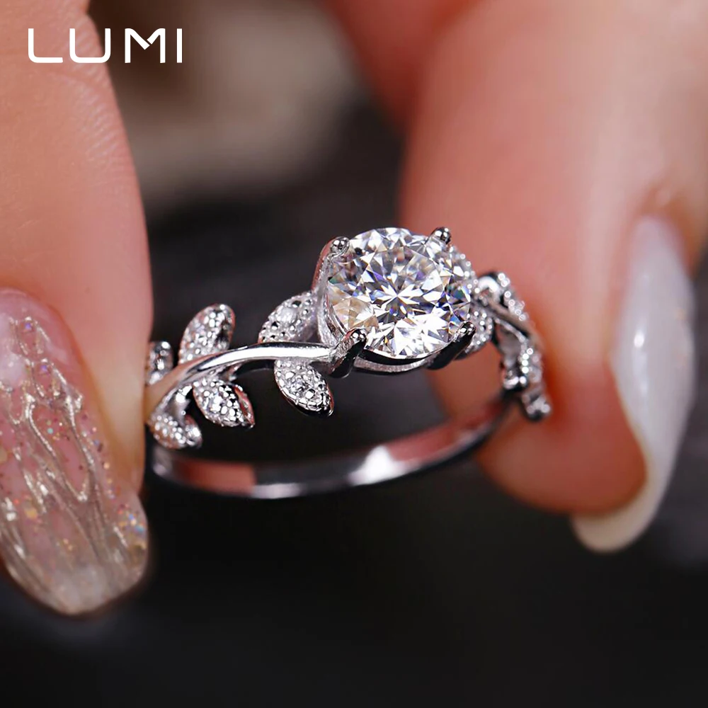 

Женское кольцо с муассанитом в виде оливкового листа, серебро 925 пробы | Символ Вечной любви, обручальное кольцо Match Diamond Bride GRA