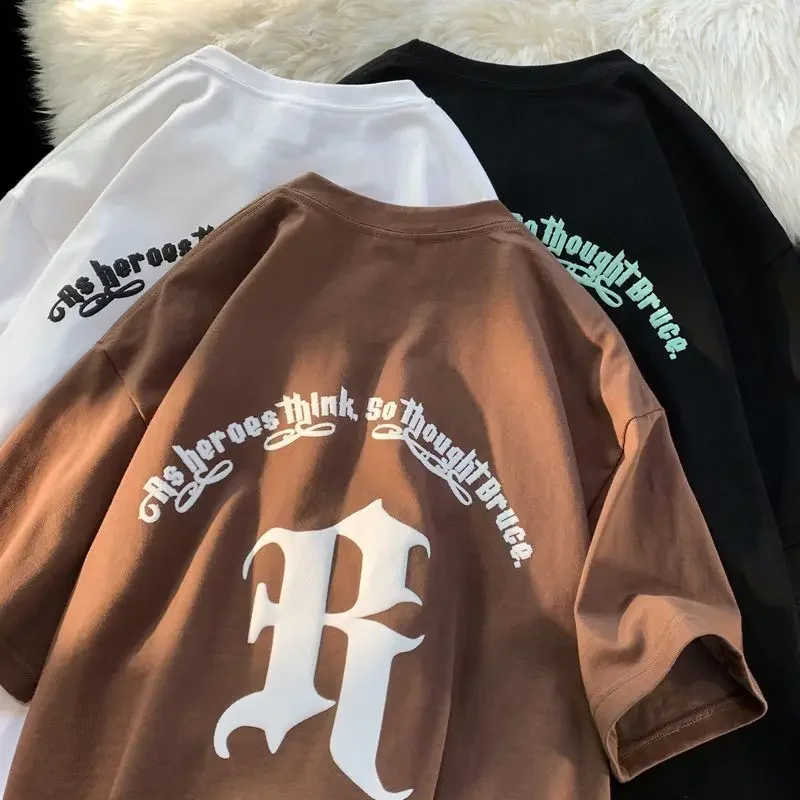 하이 스트리트 빈티지 레터 프린트 오버사이즈 티셔츠, 하이 퀄리티 코튼 반팔 Y2K 상의, 하라주쿠 루즈 티셔츠, 커플 신상