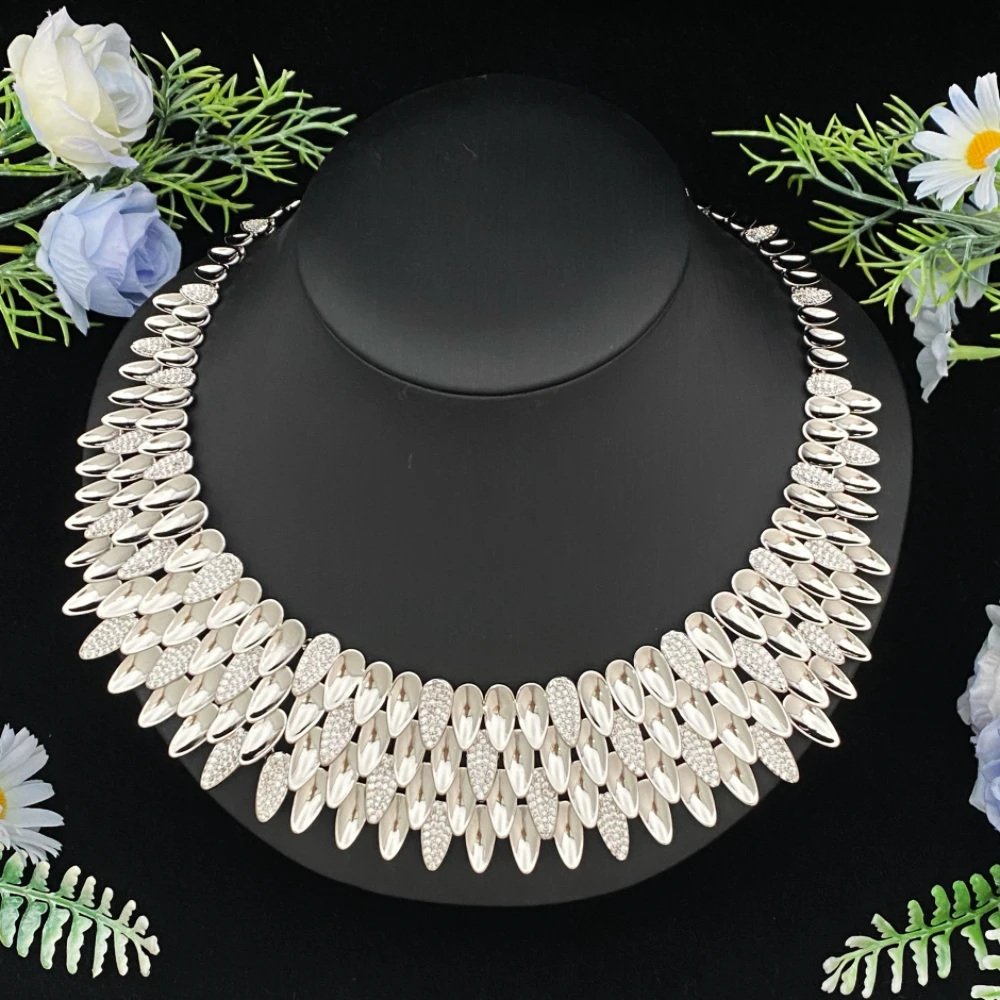 JRH Luxury White Cubic Zirconia Bridal Jewelry Set Includes Necklace Bracelet Ring Earrings Libya Wedding