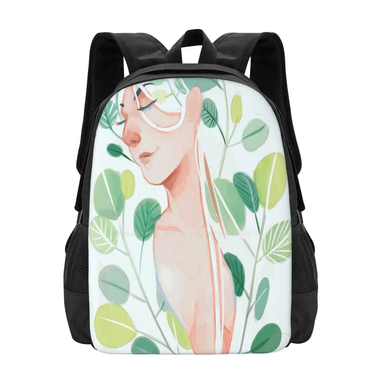 Inktober2018-Day 2 Teen College Student Backpack Pattern Design Bags Original Creative Artsy Woman Plants Leaves Leaf Elegant