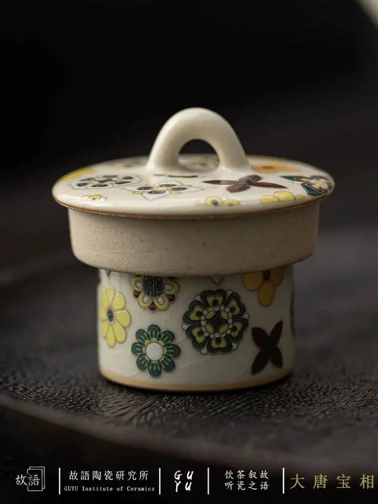 Tang Dynasty Baoshanghua (Flower Of Treasure) Forbidden City Ru Kiln Crackle Glaze Gaiwan Teapot Holder Pet Decorative Ornament
