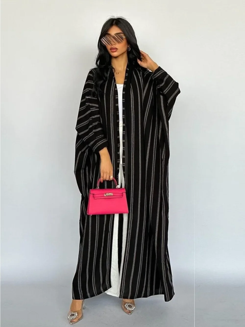 Elegant Striped Abaya for Women Cardigan Long Robe Ramadan Morocco Dubai Abayas Kaftan Eid Muslim Vestidos Jalabiya Dresses 2024