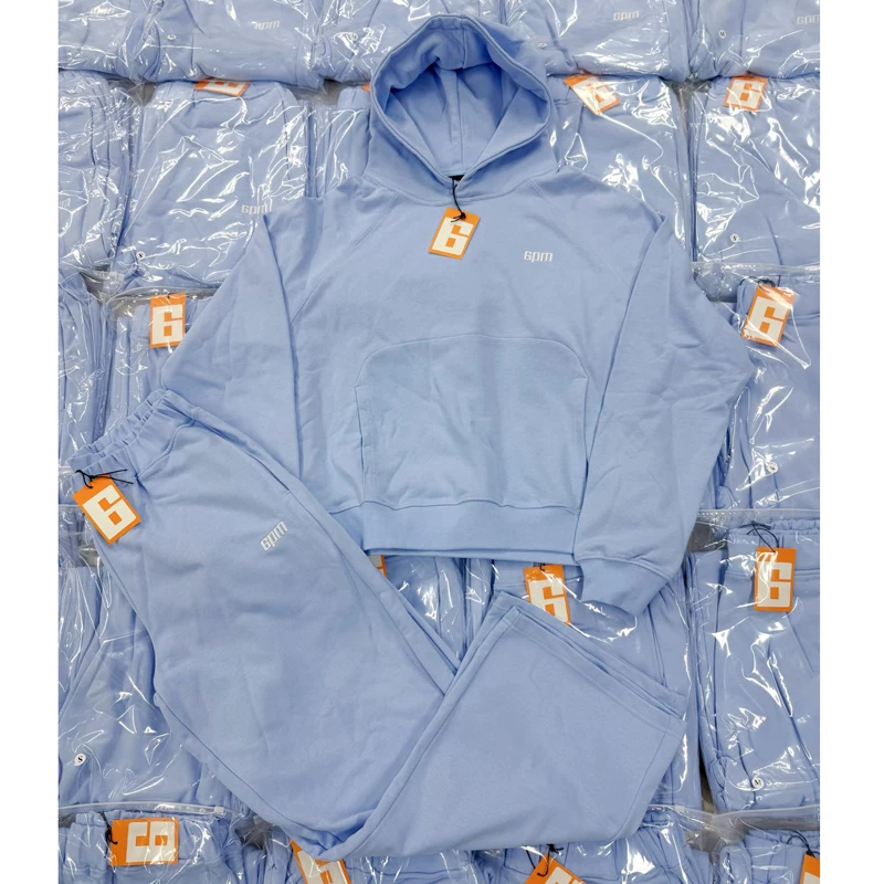 

Уличная брендовая свободная стильная толстовка Sixpm, однотонный комплект из хлопка 1:1, повседневный светло-голубой пуловер из плотной ткани, пуловер с капюшоном 6pm