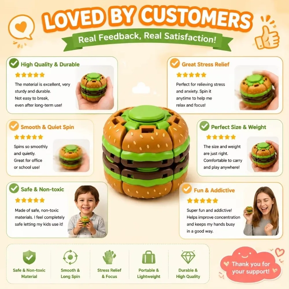 Burger Shape Hamburger Fidget Spinner Mechanical Gyro Stress Relief Burger Fidget Ball Portable Smooth Rotating