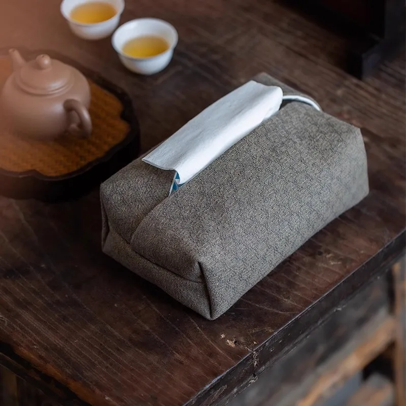 Japanese Indigo Dyed  Style Tissue Box Cover Handmade Cotton Linen Fabric ， Boho Minimalist Decorative Tissue Box Holder