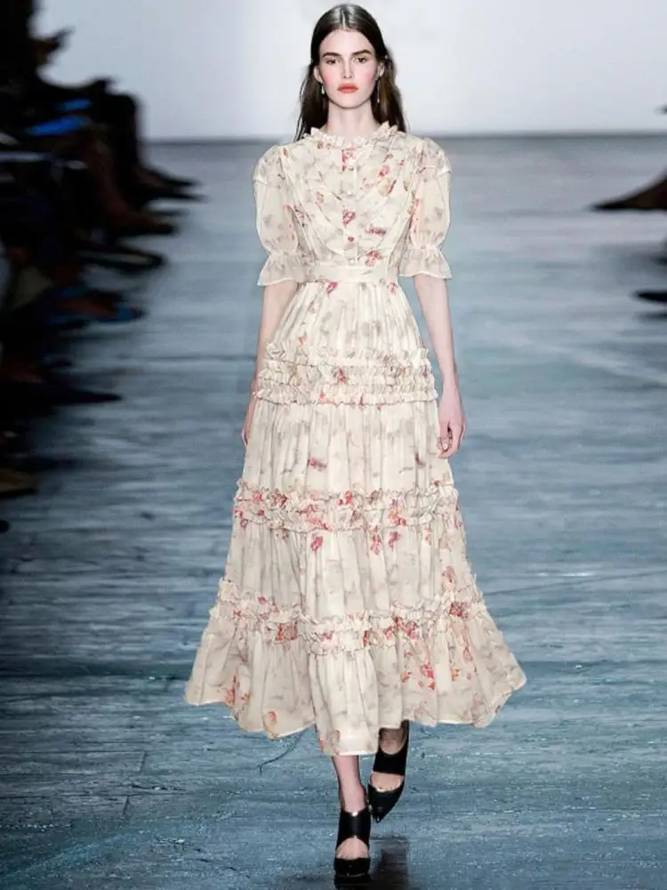 

Женское платье Advanced Sense с оборками, лето 2025, женские длинные платья с круглым вырезом и цветочным принтом, с воланами по краям