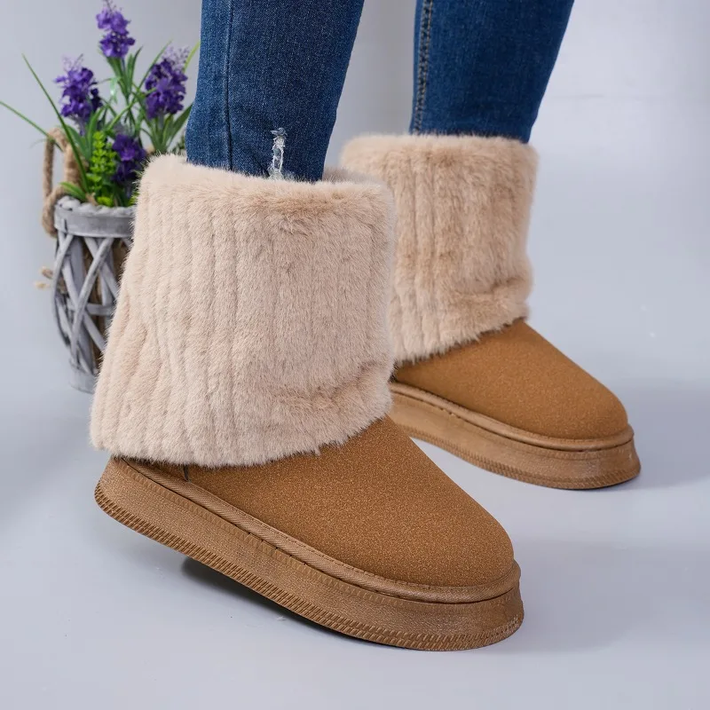 

Fashionable Women Boots Winter New Warm Thickened Round Toe and Calf Women's Boots Outdoor Non-Slip Plush Cotton Shoes